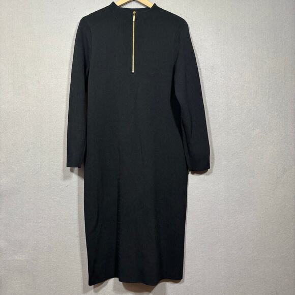 Eliza J Black Long Sleeve Dress 1X Plus Cutout Minimal Chic Gold Zip  Detail - Picture 2 of 7